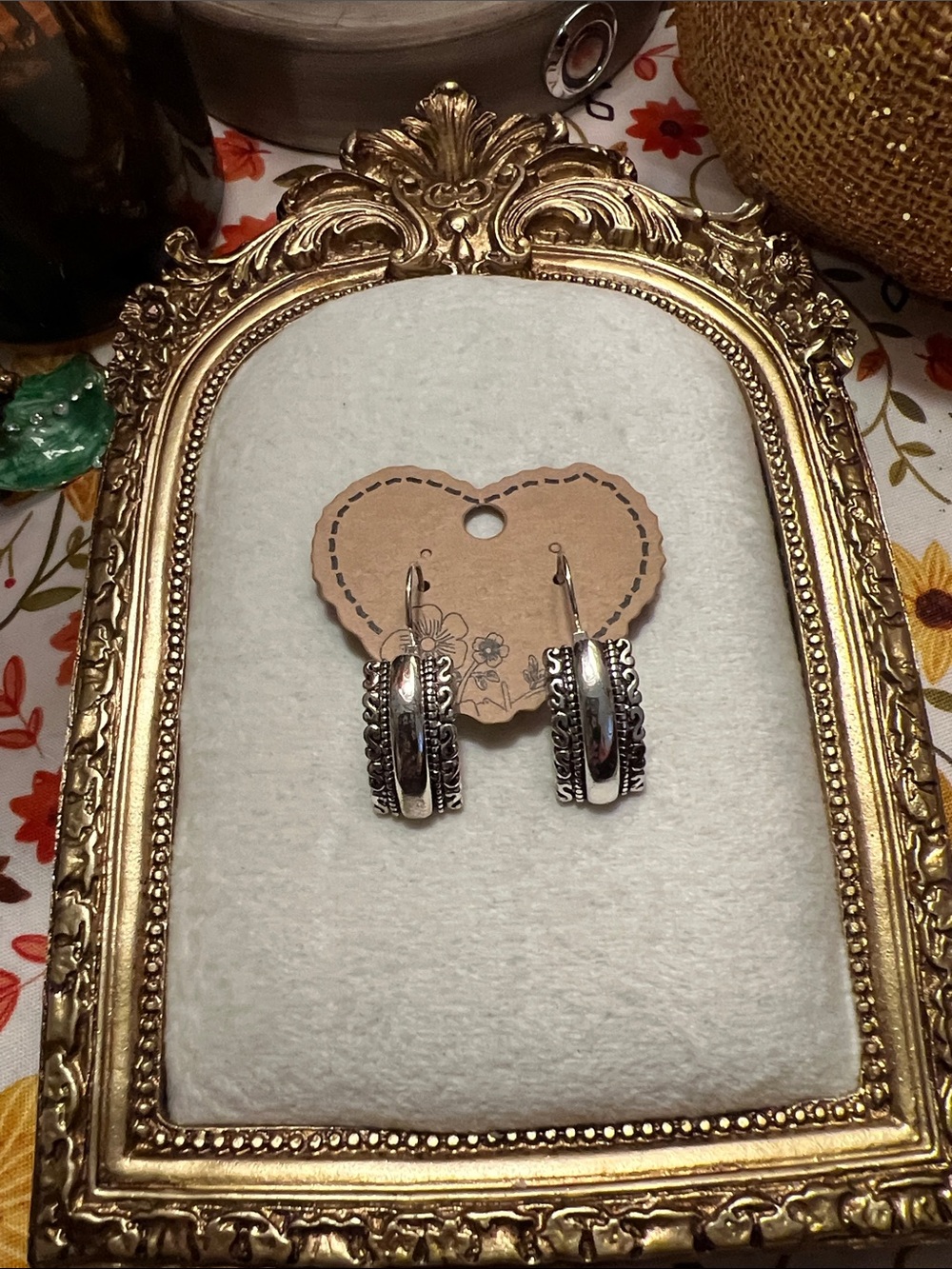 Ornate Silver Textured Hoop Earrings for Women